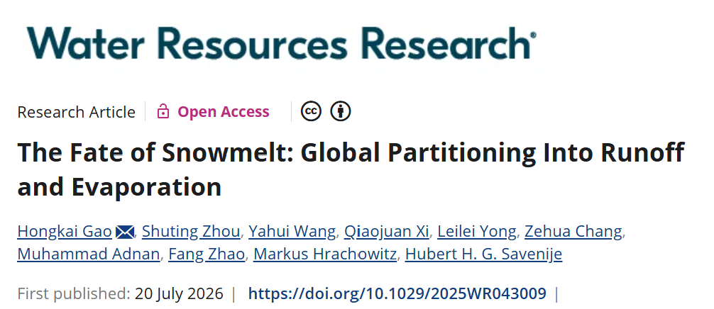 Water Resources Research 论文题图：The Fate of Snowmelt: Global Partitioning Into Runoff and Evaporation